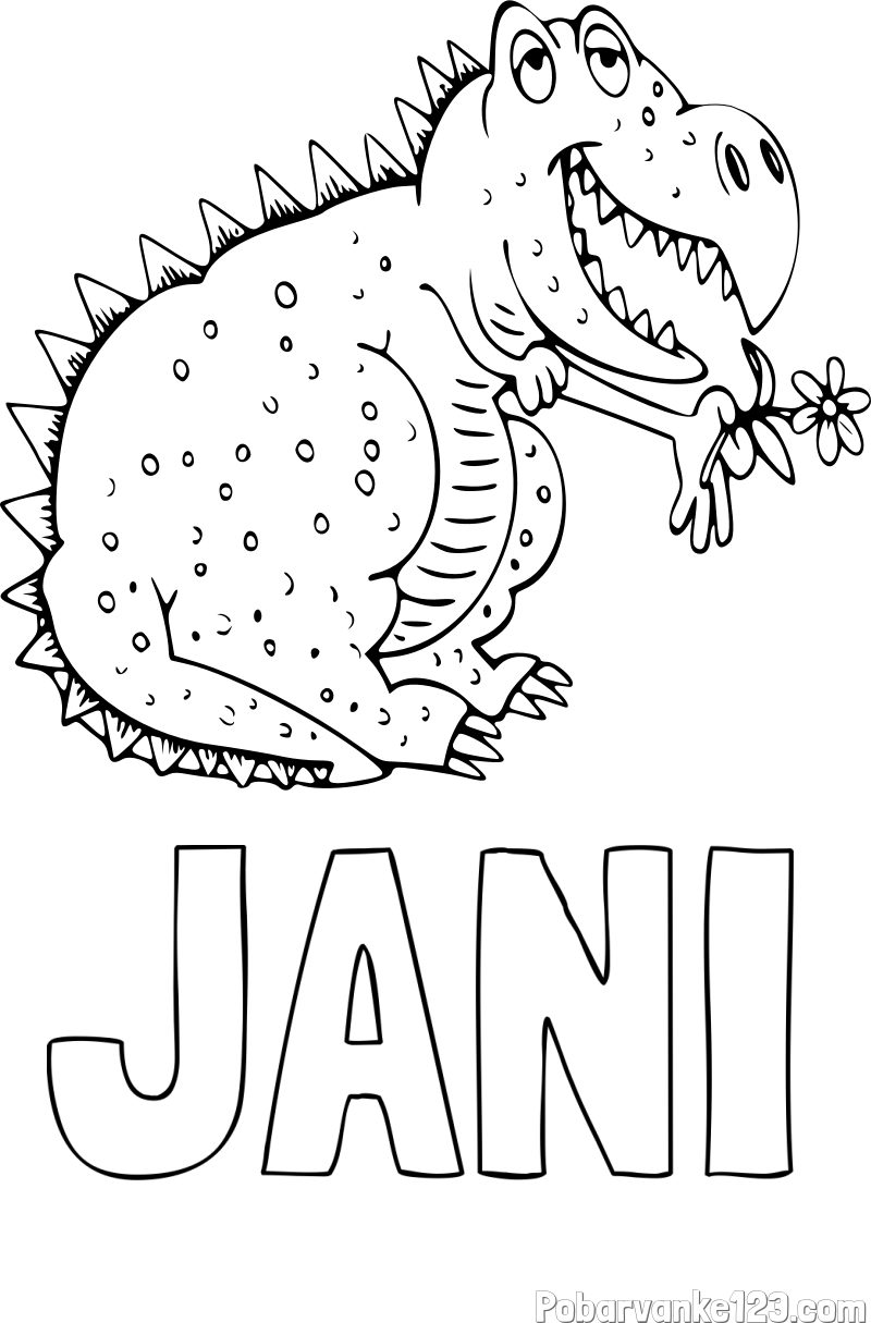 Pobarvanka imena JANI in pobarvanka veselega dinozavra