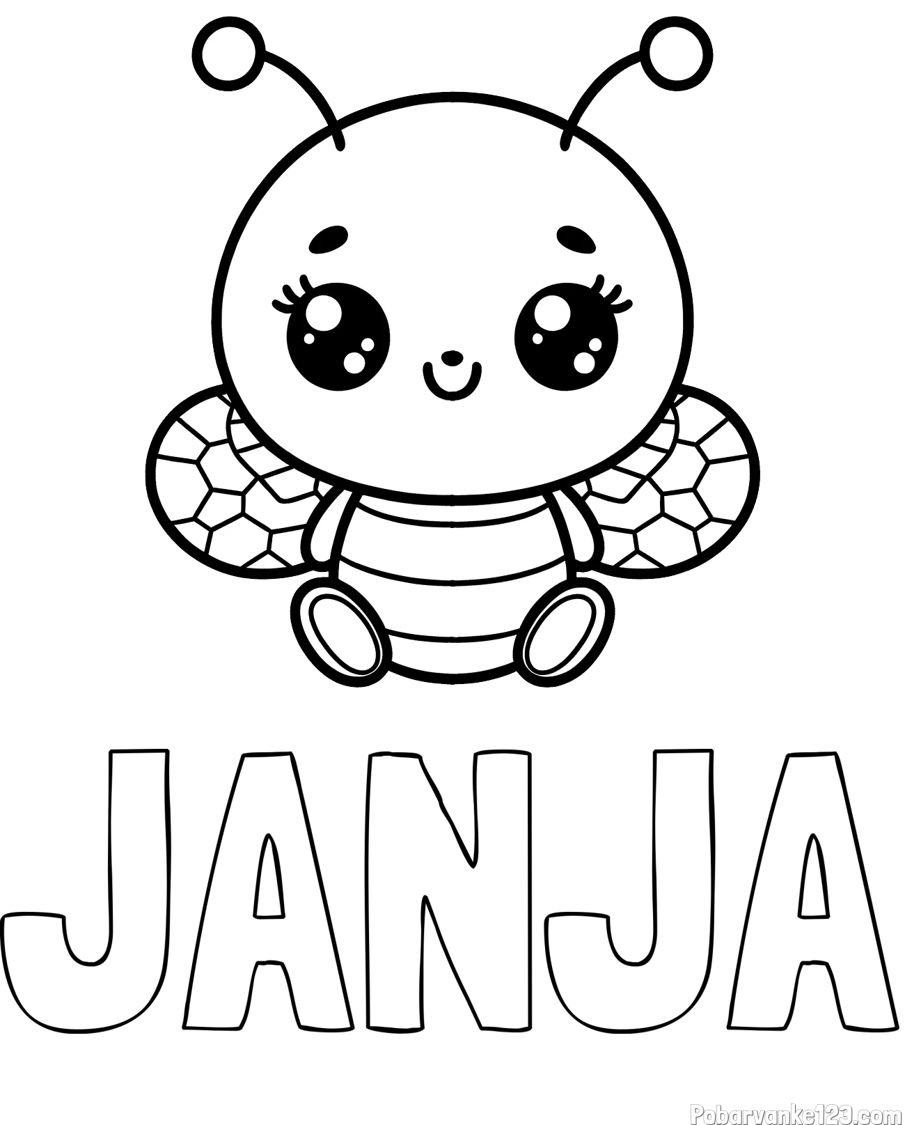Pobarvanka imena JANJA in otroška pobarvanka ljubke čebele