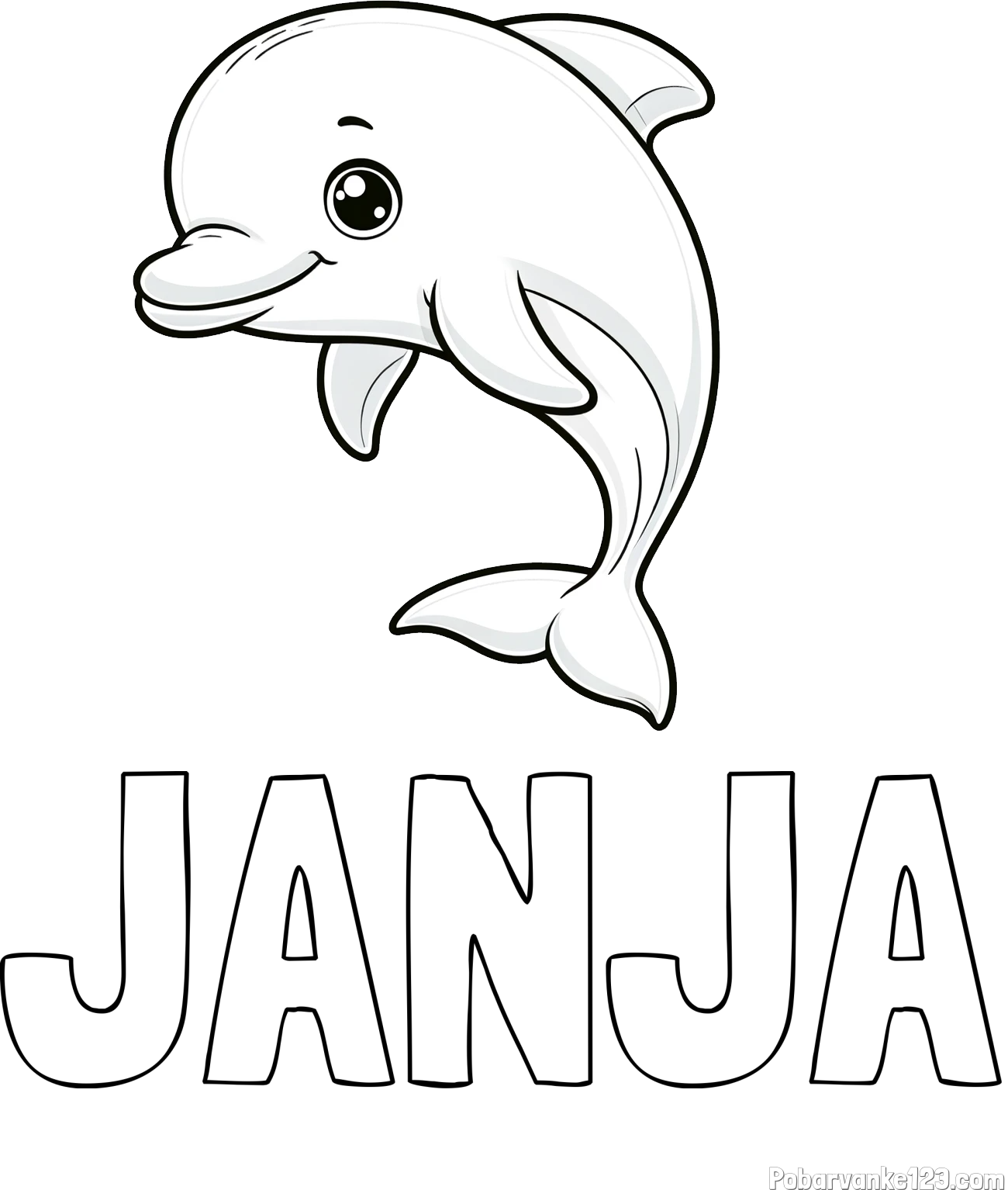Pobarvanka imena JANJA in otroška pobarvanka ljubkega delfina