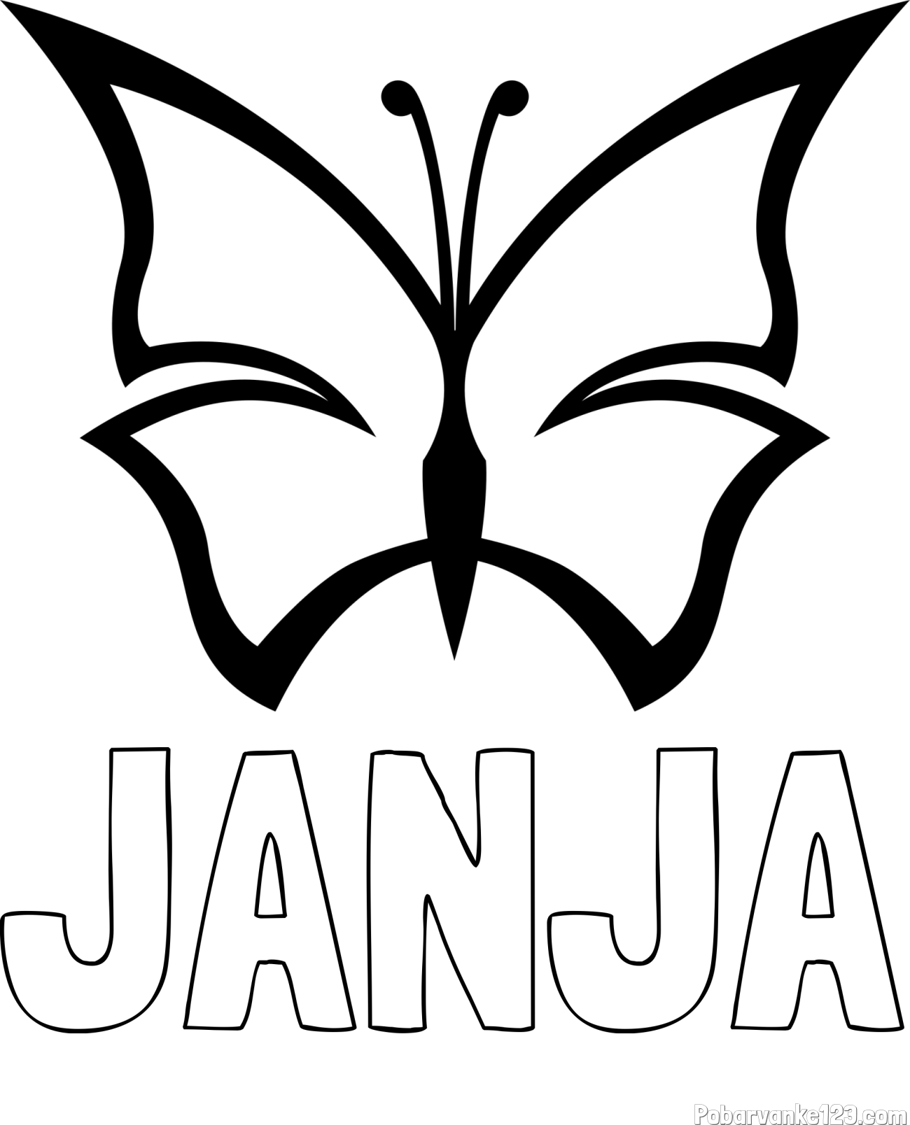 Pobarvanka imena JANJA in otroška pobarvanka metulja