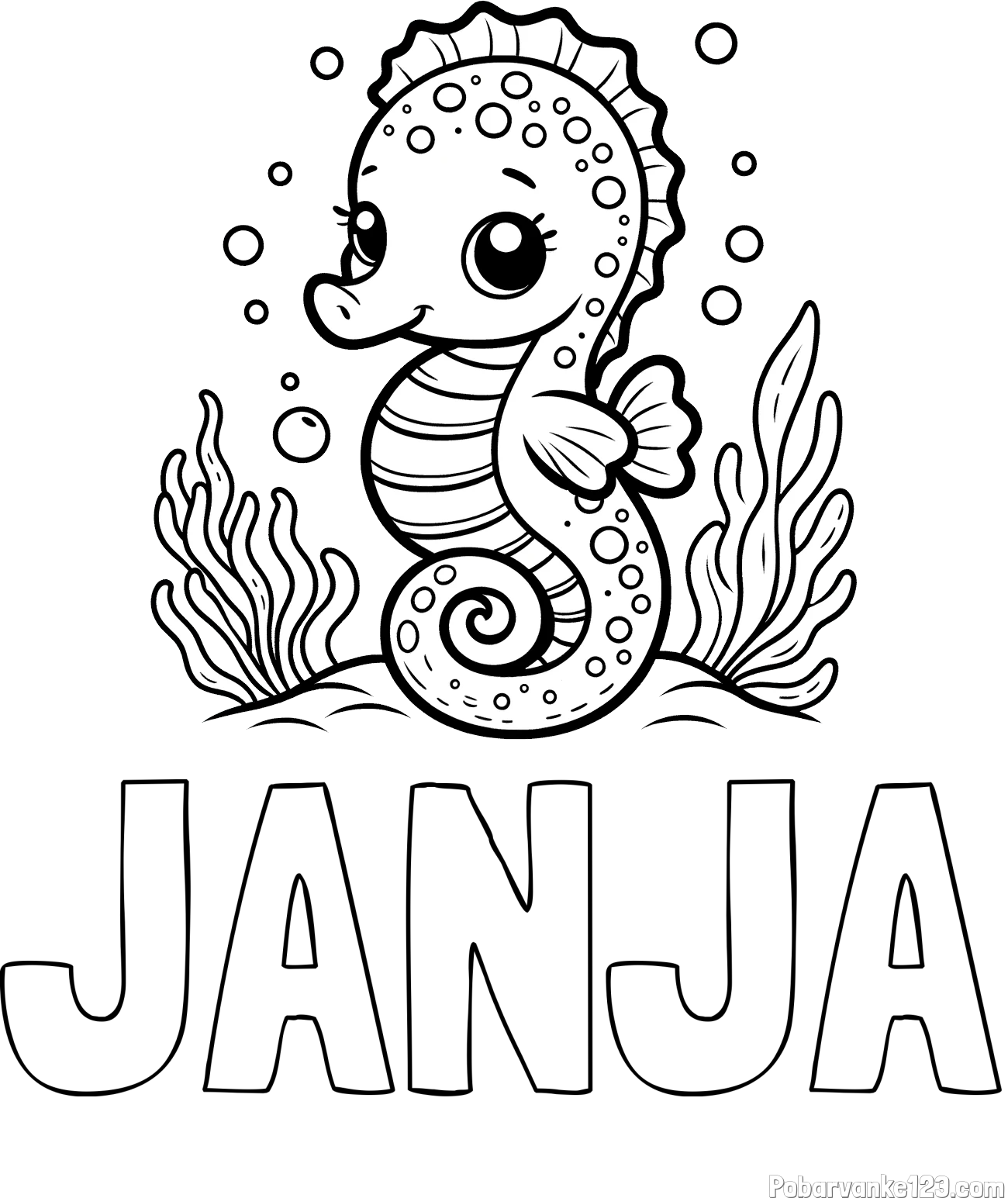 Pobarvanka imena JANJA in pobarvanka morskega konjička