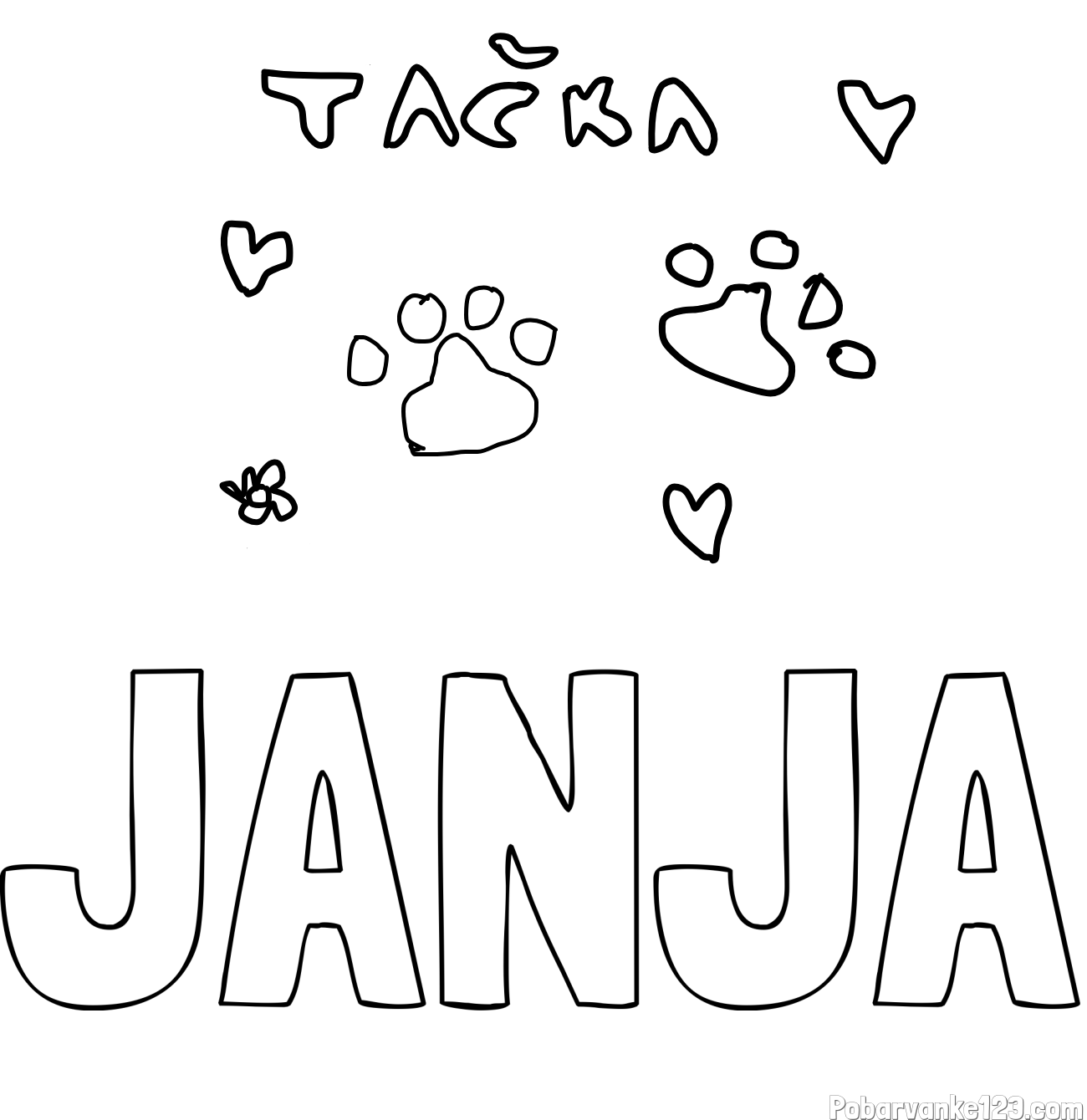 Pobarvanka imena JANJA in tacka