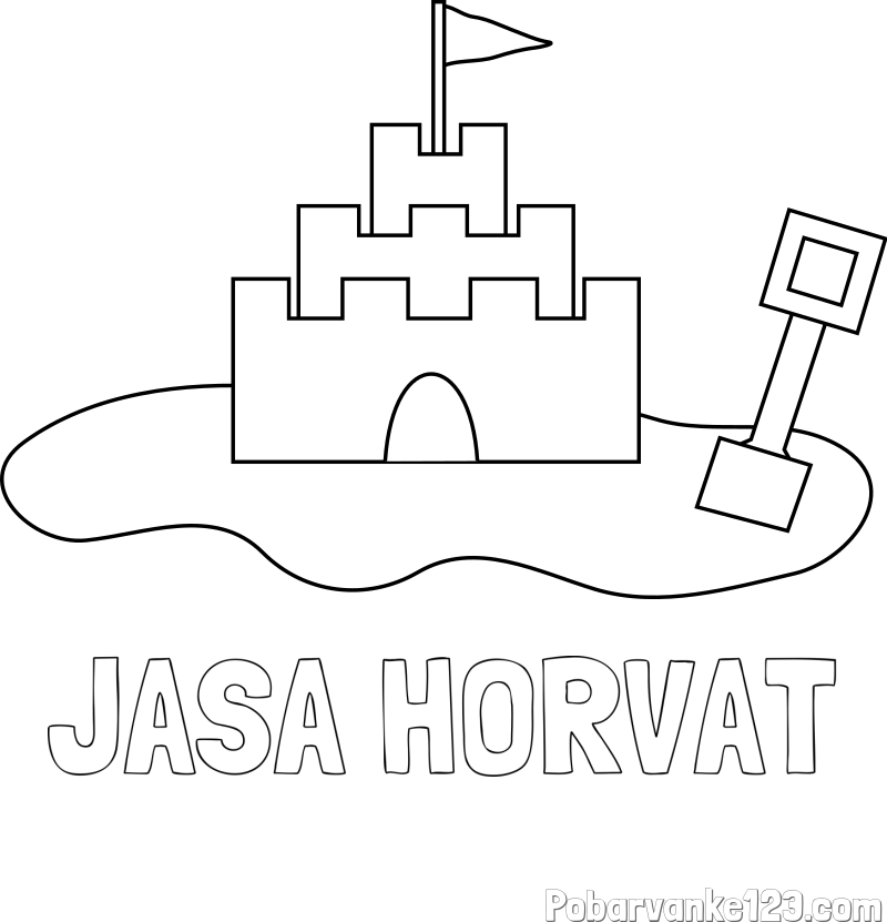 Pobarvanka imena JAŠA HORVAT in pobarvanka peščenega gradu z lopatico