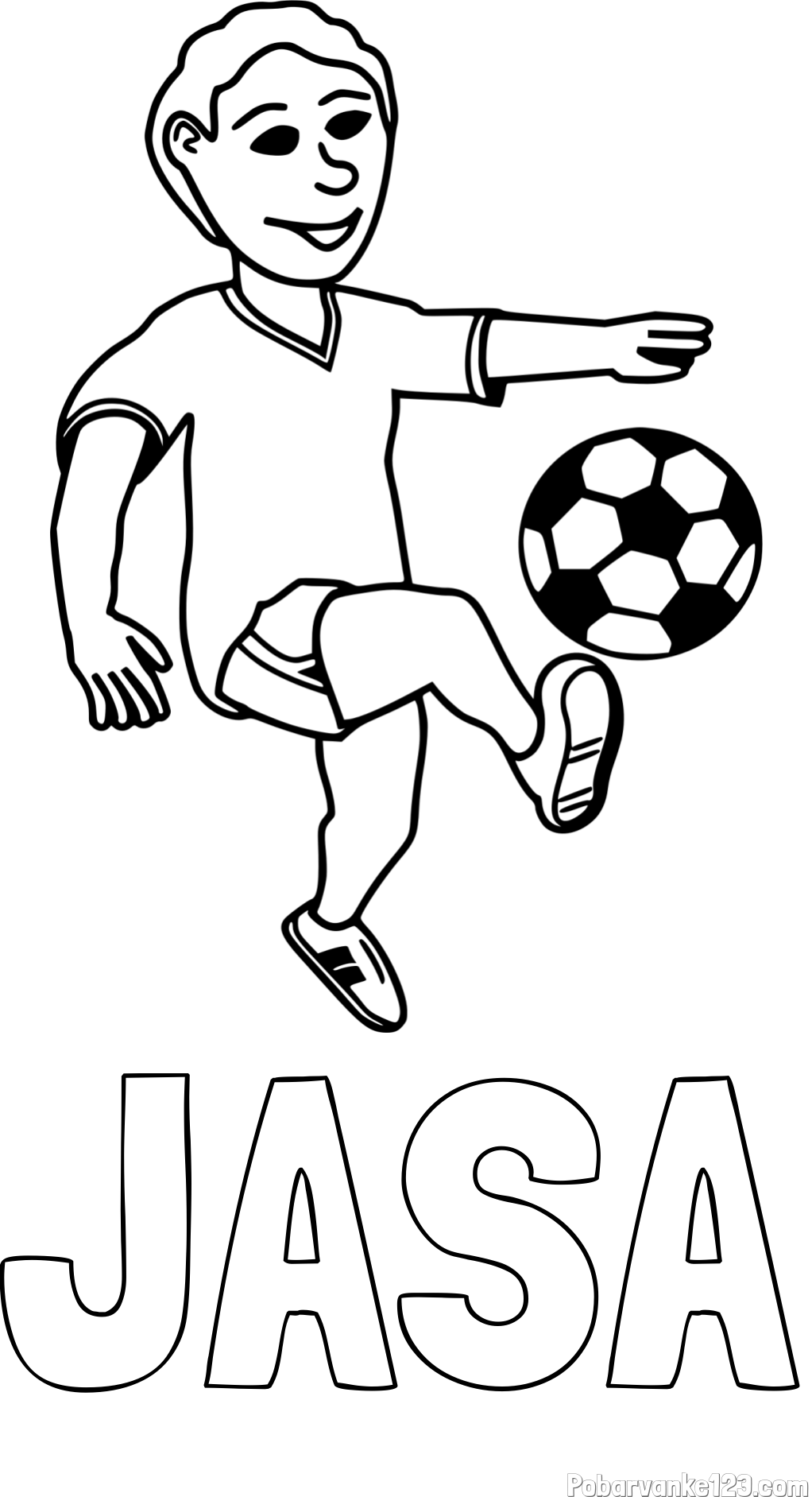 Pobarvanka imena JAŠA in pobarvanka nogometaša, ki brca žogo