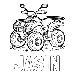 Online izdelana pobarvanka - Pobarvanka imena JASIN in pobarvanka velikega štirikolesnika