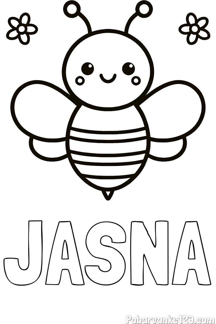 Pobarvanka imena JASNA in otroška pobarvanka čebele