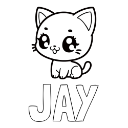 Online izdelana pobarvanka - Pobarvanka imena JAY in pobarvnaka ljubke muce v anime slogu