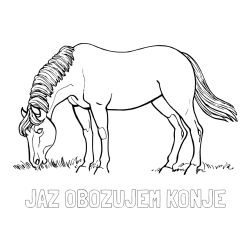 Pobarvanka imena JAZ OBOZUJEM KONJE in pobarvanka konja med pašo