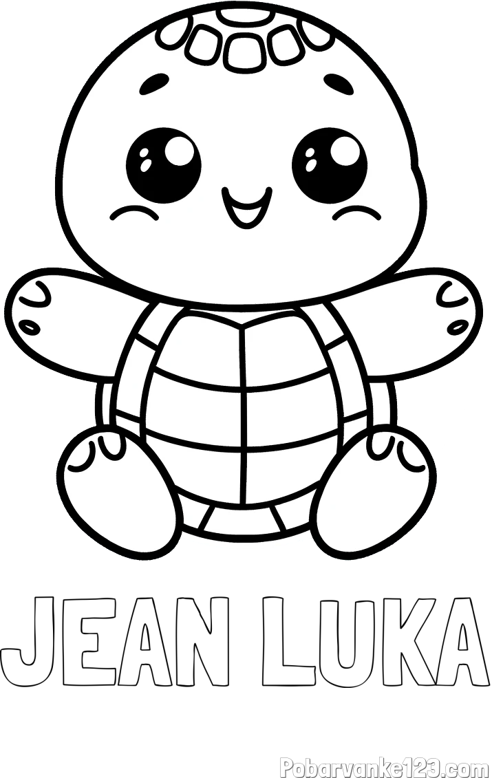 Pobarvanka imena JEAN LUKA in otroška pobarvanka ljubke in nasmejane želvice