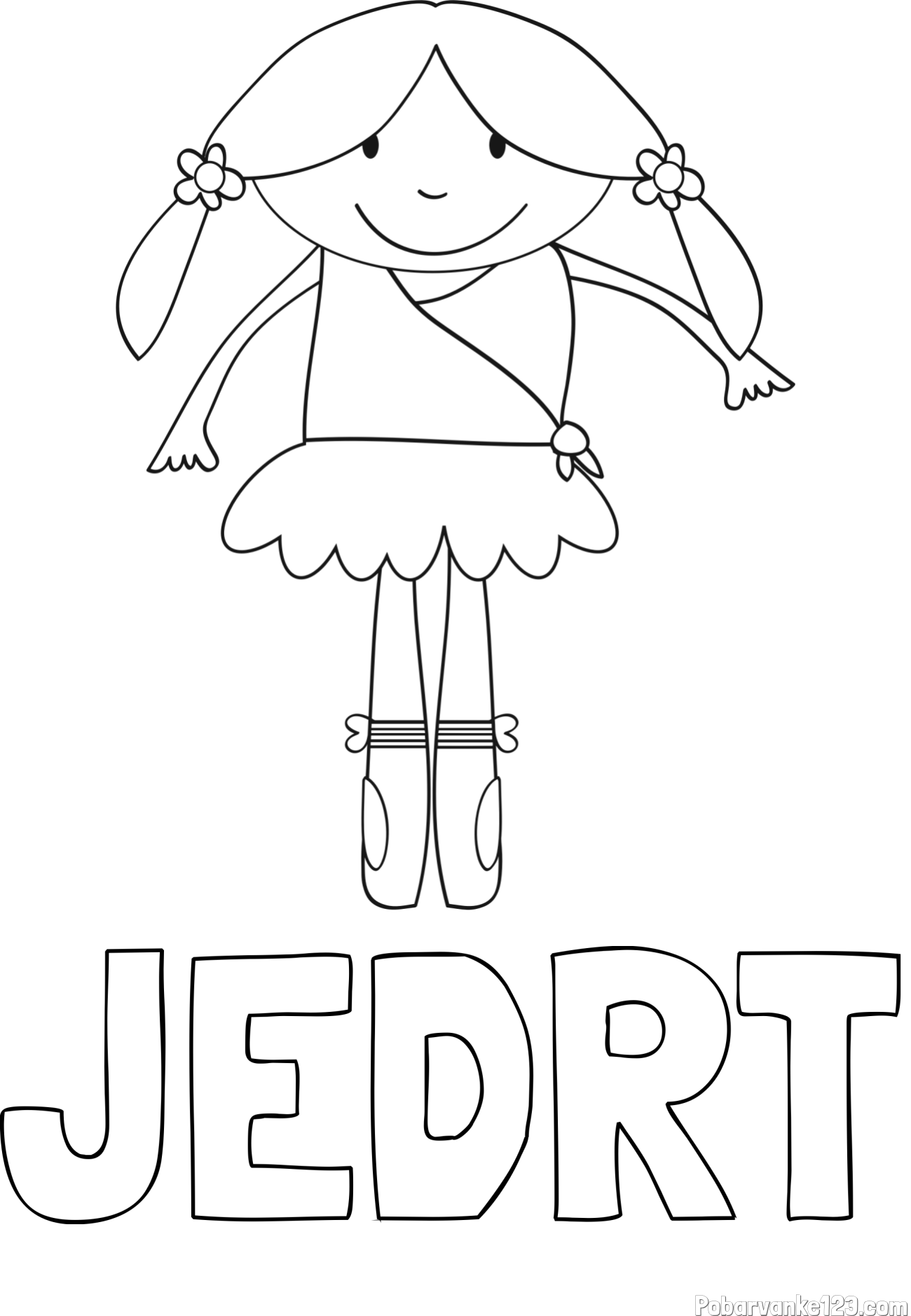 Pobarvanka imena JEDRT in otroška pobarvanka nasmejane baletke