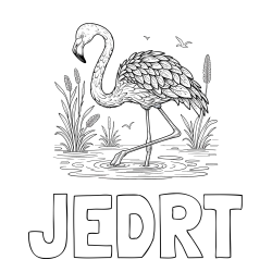 Online izdelana pobarvanka - Pobarvanka imena JEDRT in pobarvanka flaminga v močvirju