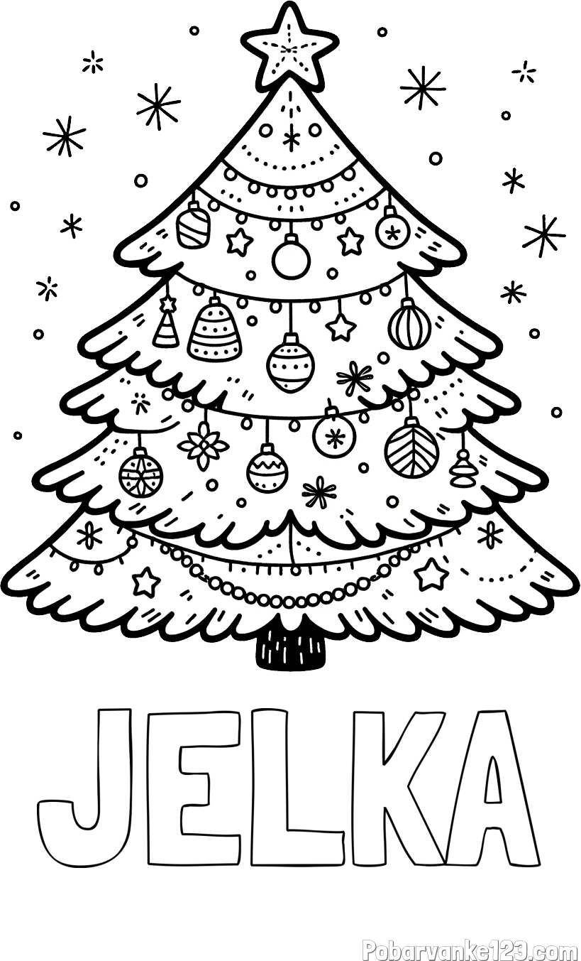 Pobarvanka imena JELKA in pobarvanka novoletne jelke