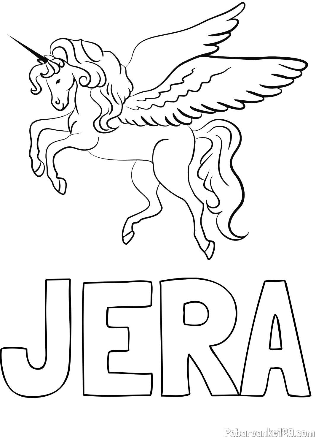 Pobarvanka imena JERA in lepa pobarvanka samoroga