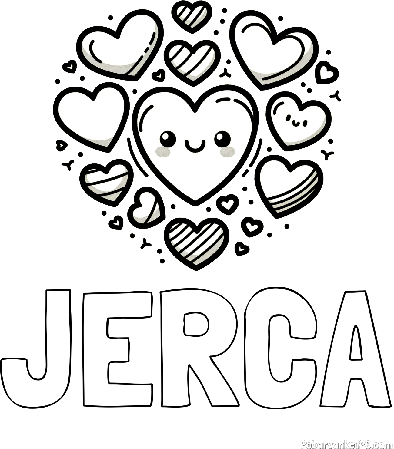 Pobarvanka imena JERCA in pobarvanka srčkov