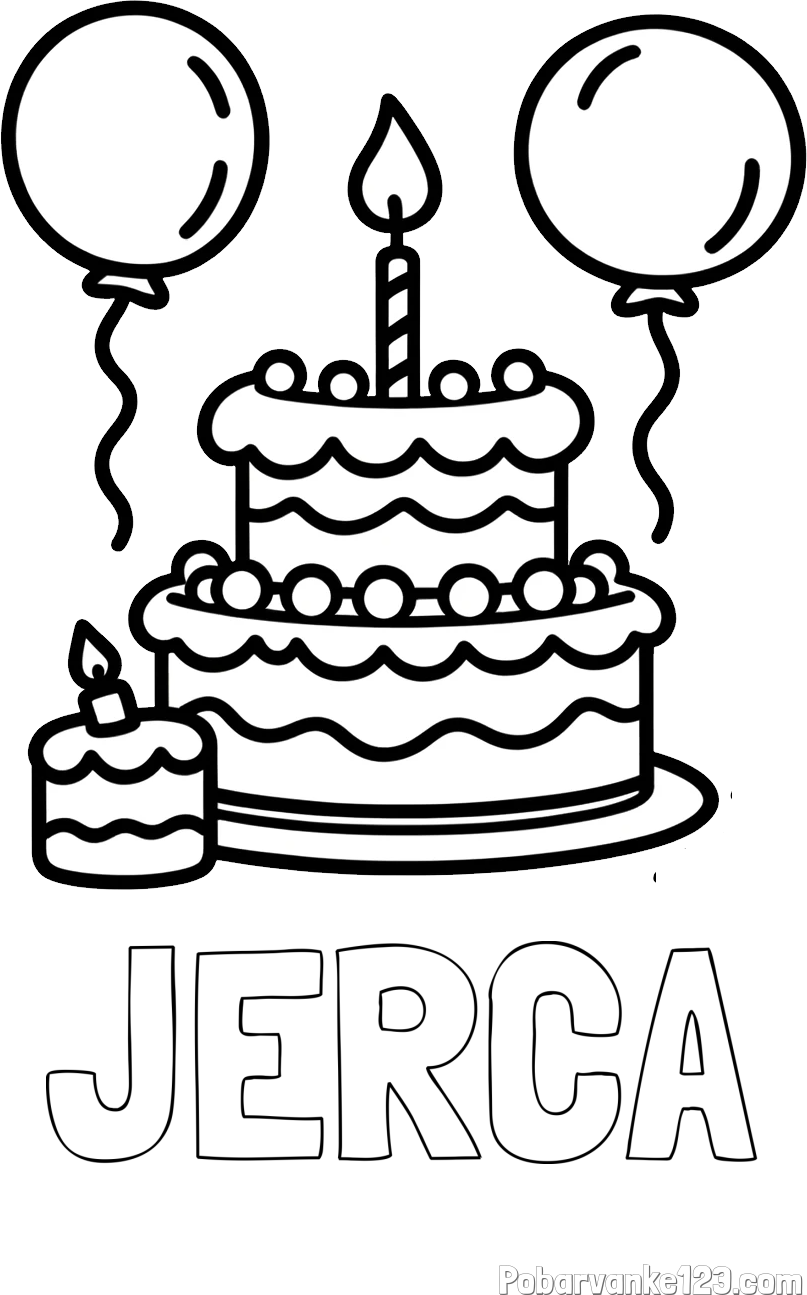 Pobarvanka imena JERCA in pobarvanka velike rojstnodnevne torte