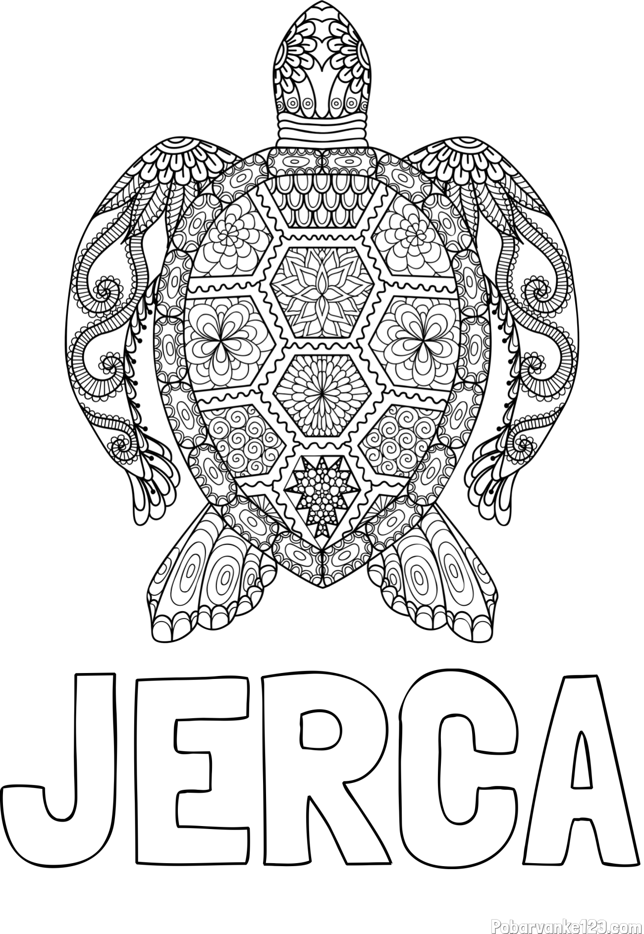 Pobarvanka imena JERCA in pobarvanka želve - mandale