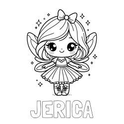Online izdelana pobarvanka - Pobarvanka imena JERICA in pobarvanka čarobne vile z ljubkim obrazom