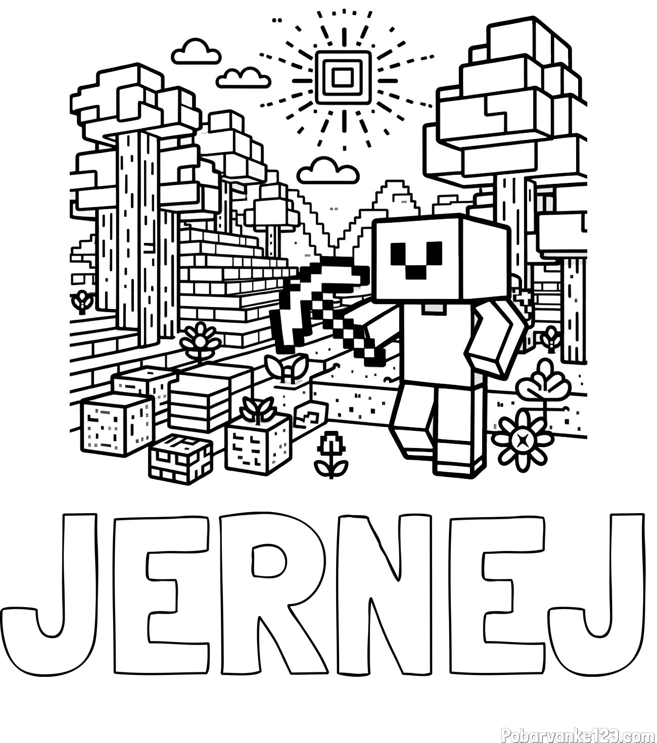 Pobarvanka imena JERNEJ in pobarvanka Minecraft sveta
