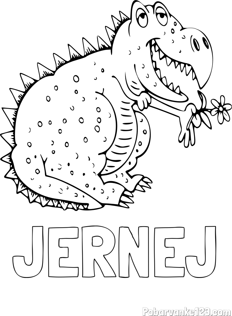 Pobarvanka imena JERNEJ in pobarvanka veselega dinozavra