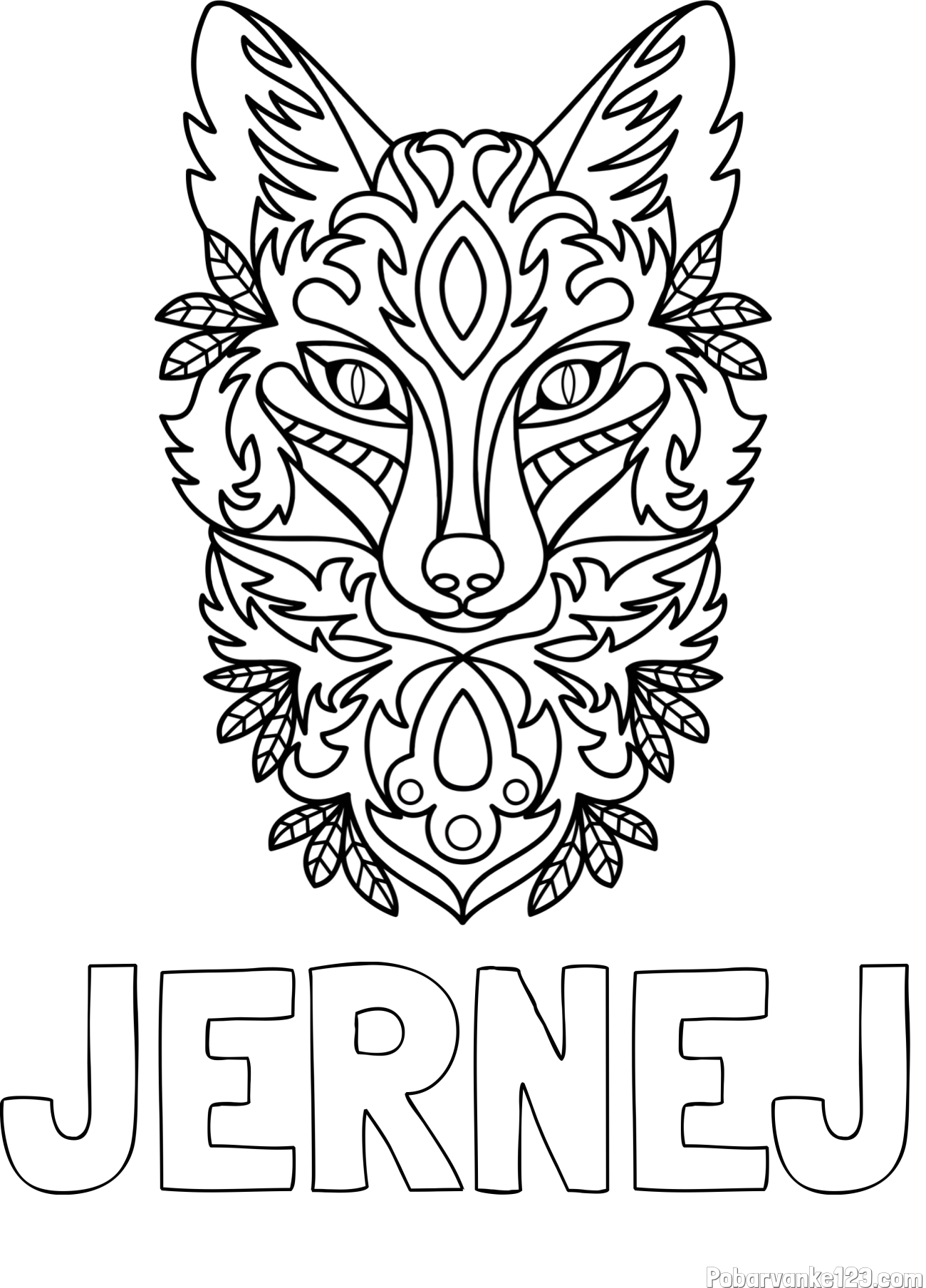 Pobarvanka imena JERNEJ in pobarvanka volka - mandale