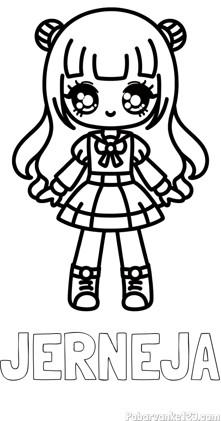 Pobarvanka imena JERNEJA in otroška pobarvanka punčke v anime slogu