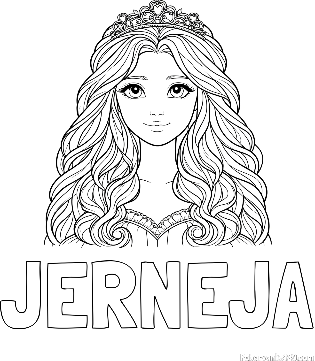 Pobarvanka imena JERNEJA in pobarvanka ljubke princese z bujnimi lasmi
