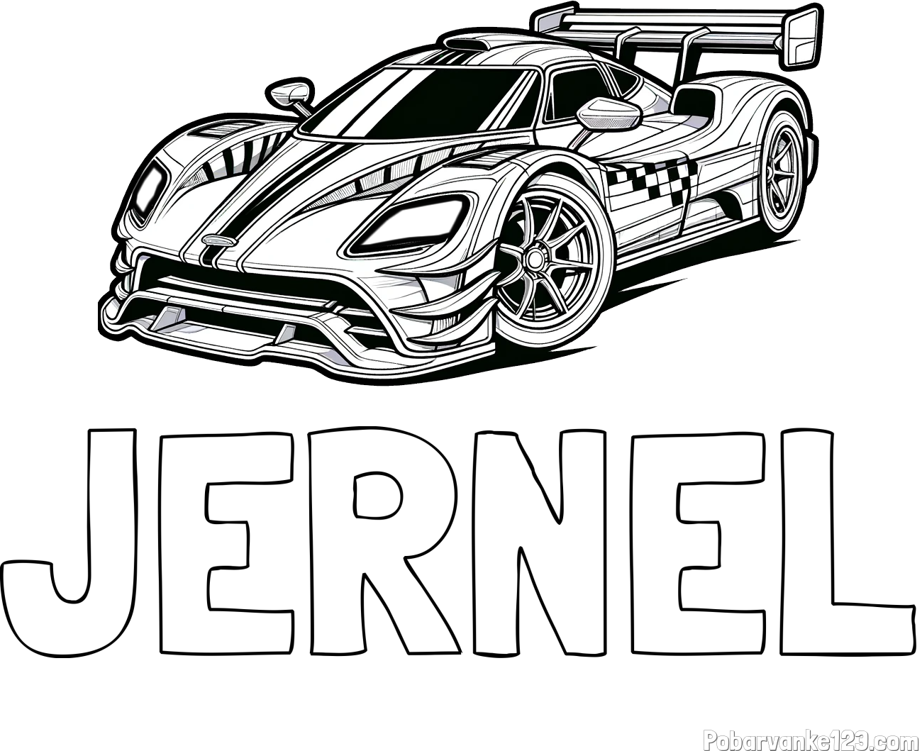 Pobarvanka imena JERNEL in pobarvanka modernega športnega avtomobila