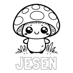 Online izdelana pobarvanka - Pobarvanka imena JESEN in otroška pobarvanka gobe