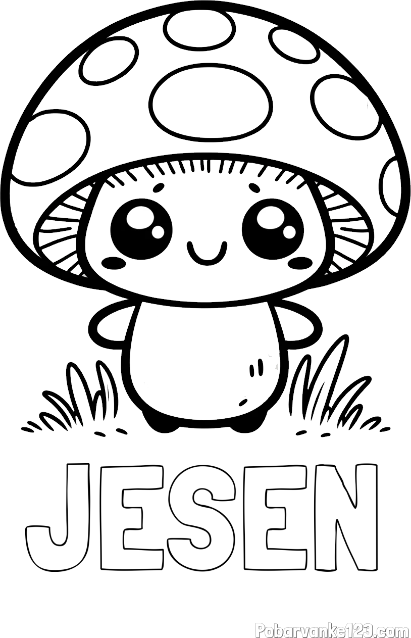 Pobarvanka imena JESEN in otroška pobarvanka gobe