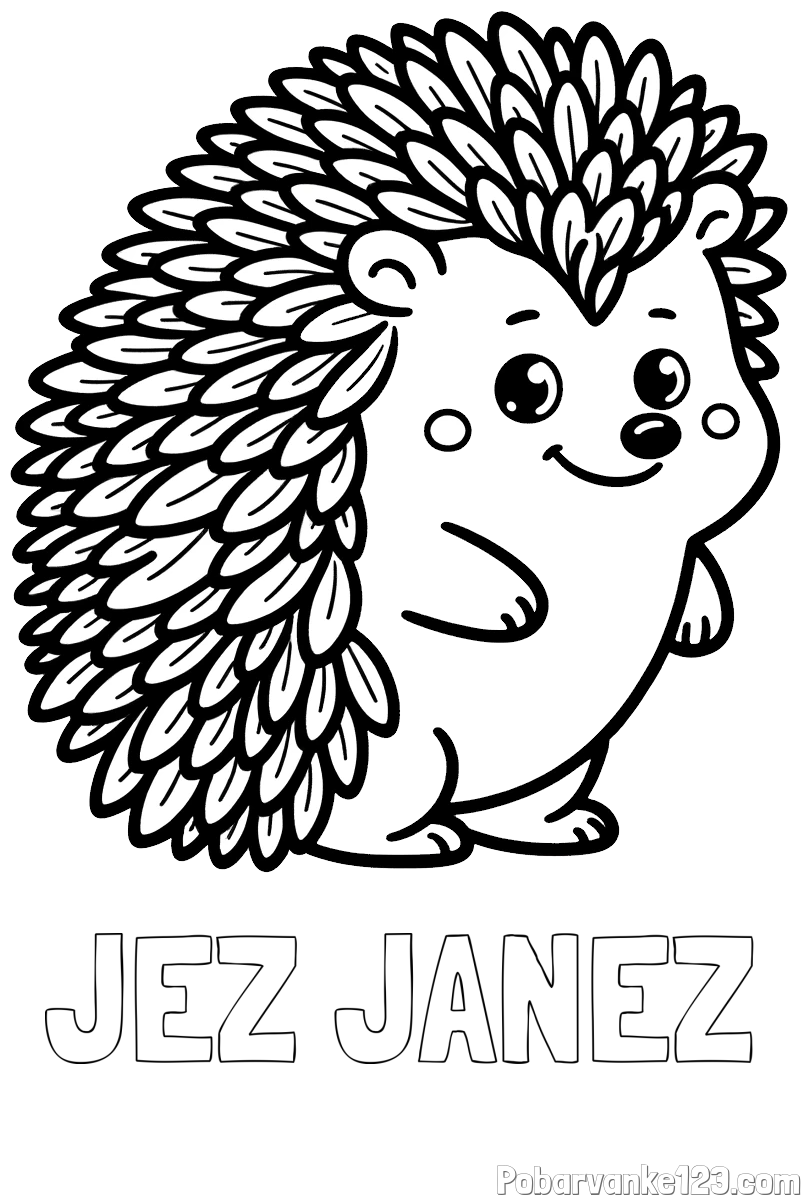 Pobarvanka imena JEŽ JANEZ in pobarvanka prisrčnega ježka