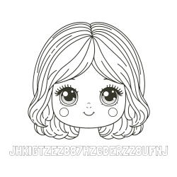 Online izdelana pobarvanka - Pobarvanka imena JHKIGTZEZ887HZ6DERZZ8UFNJ in pobarvanka obraza prikupne punčke