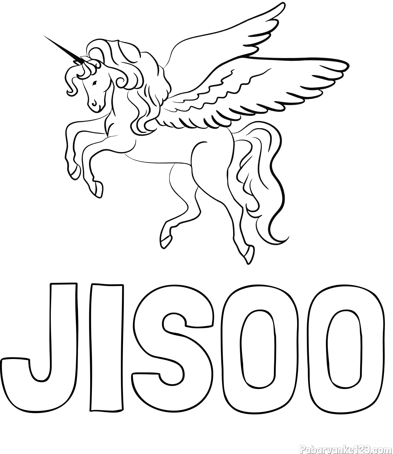 Pobarvanka imena JISOO in lepa pobarvanka samoroga