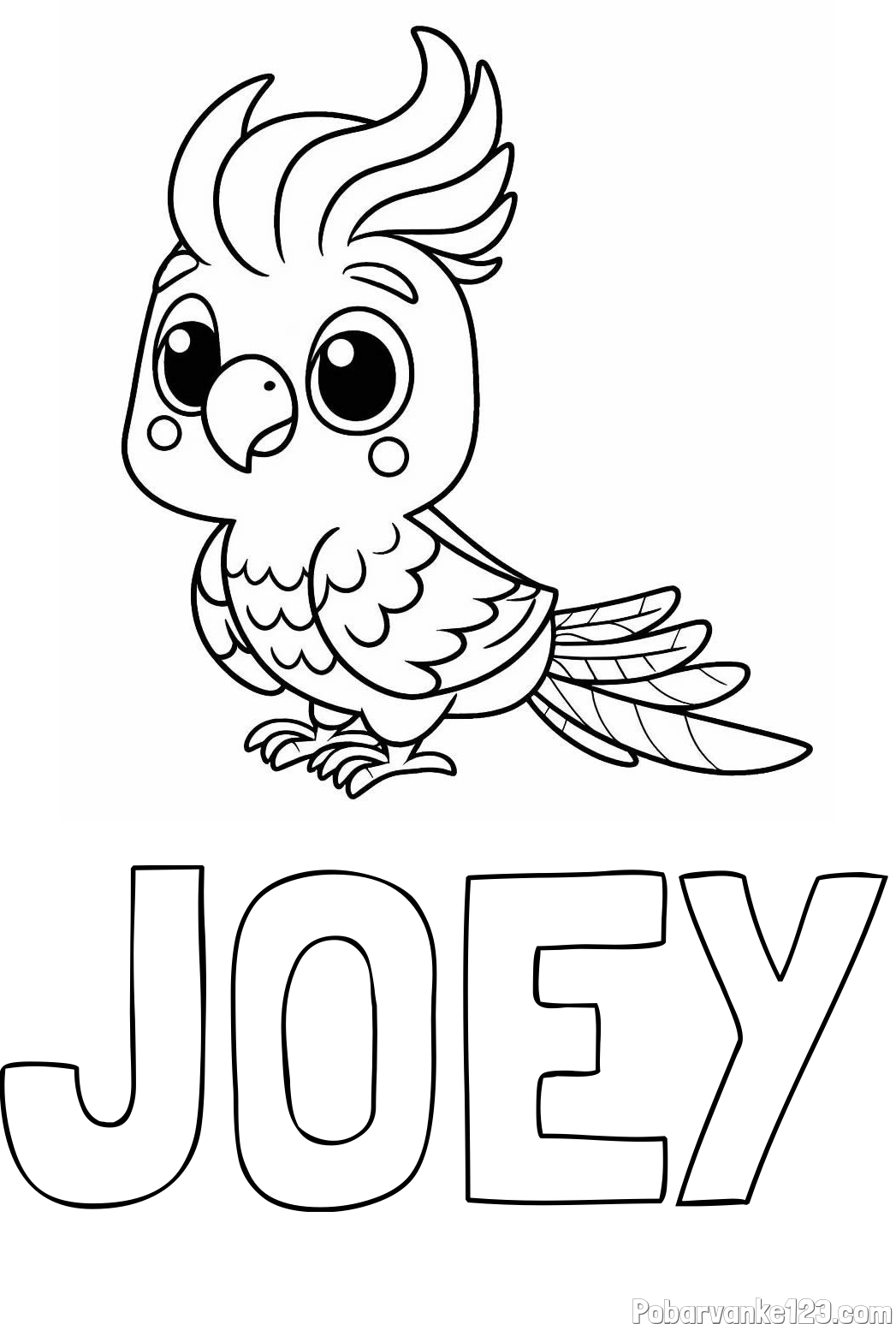 Pobarvanka imena JOEY in pobarvanka ljubke papige