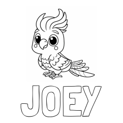 Online izdelana pobarvanka - Pobarvanka imena JOEY in pobarvanka ljubke papige