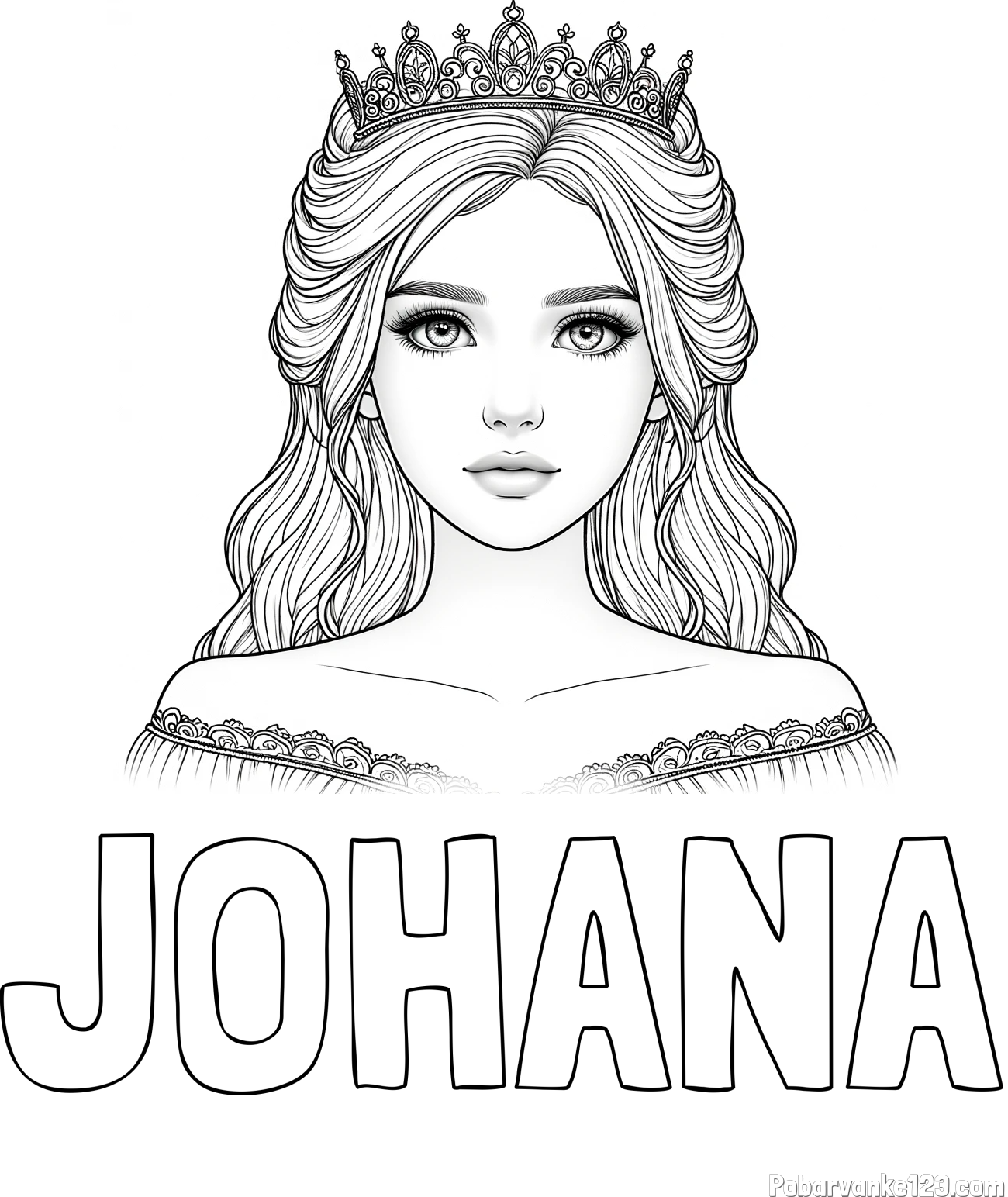 Pobarvanka imena JOHANA in pobarvanka prikupne princeske s čudovitimi očmi