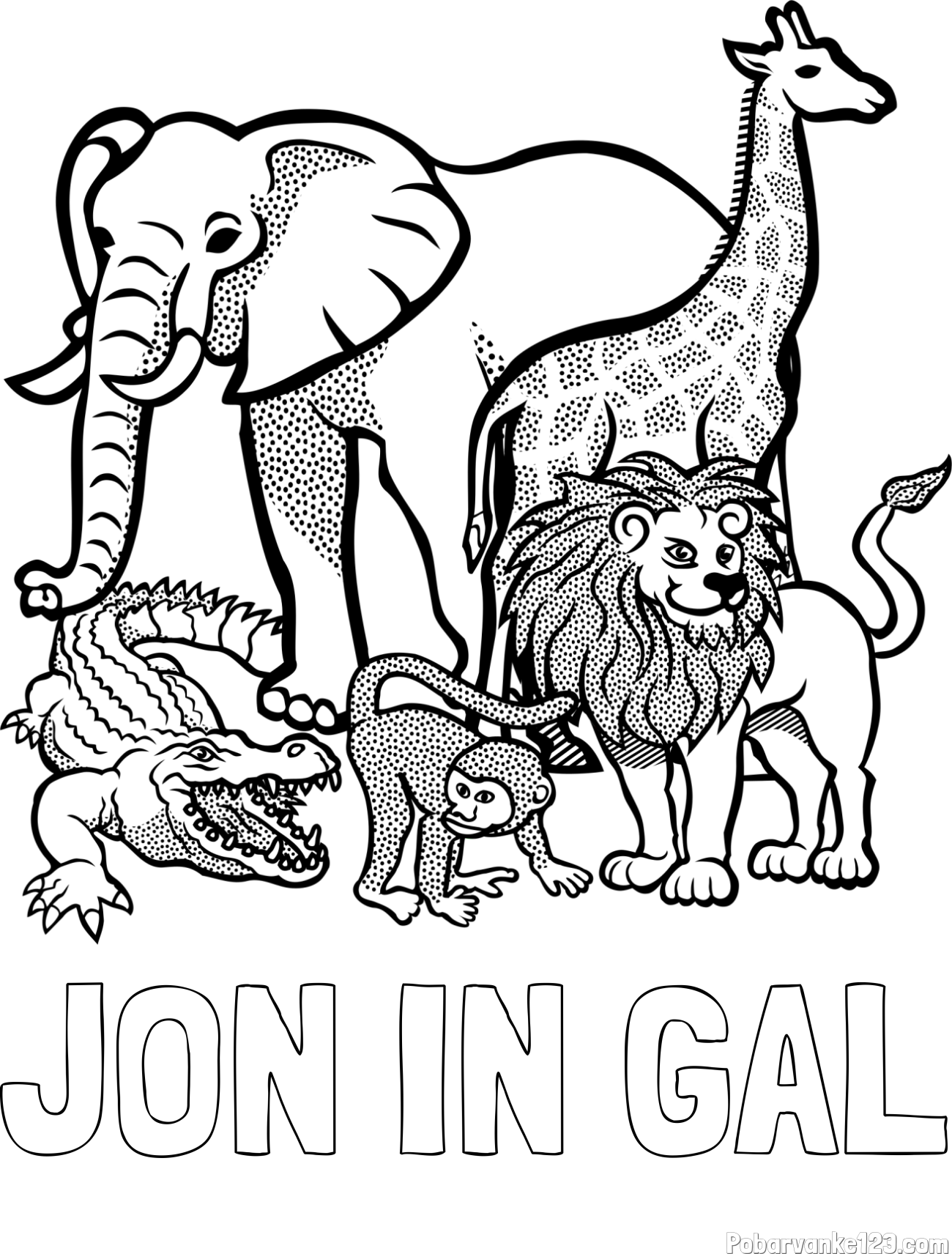 Pobarvanka imena JON IN GAL in pobarvanka živali iz živalskega vrta