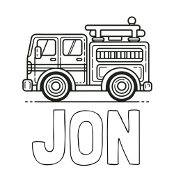 Pobarvanka imena JON in lepa pobarvnak gasilskega avta