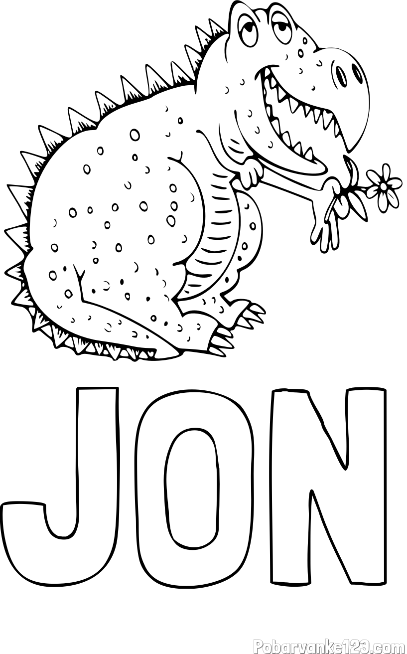 Pobarvanka imena JON in pobarvanka veselega dinozavra