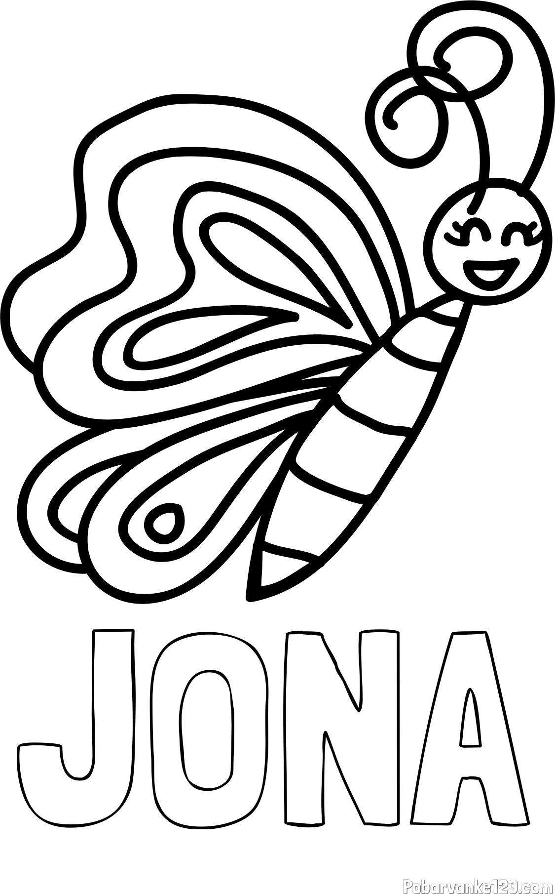 Pobarvanka imena JONA in pobarvanka ljubkega metulja