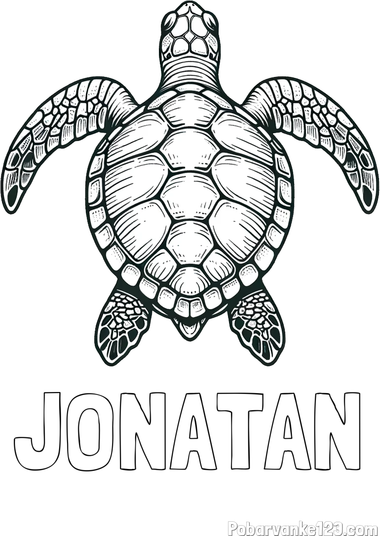 Pobarvanka imena JONATAN in enostavna pobarvanka želve