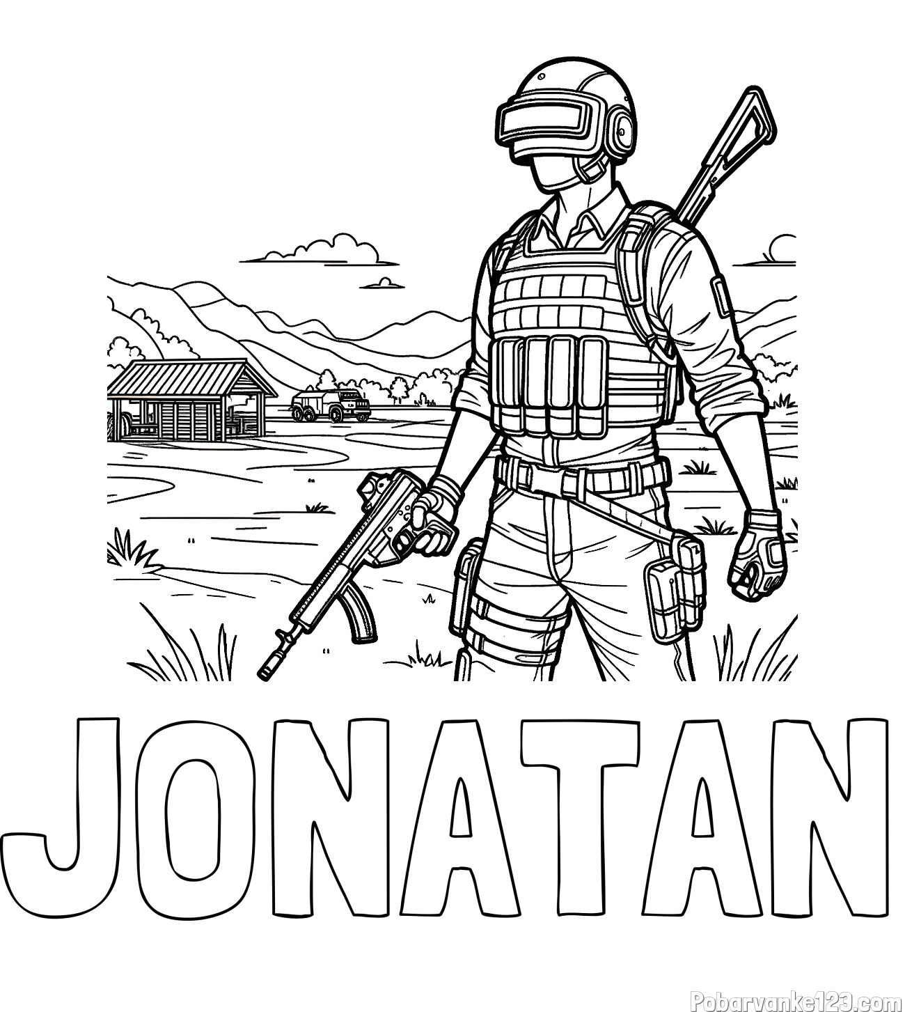 Pobarvanka imena JONATAN in otroška PUBG pobarvanka