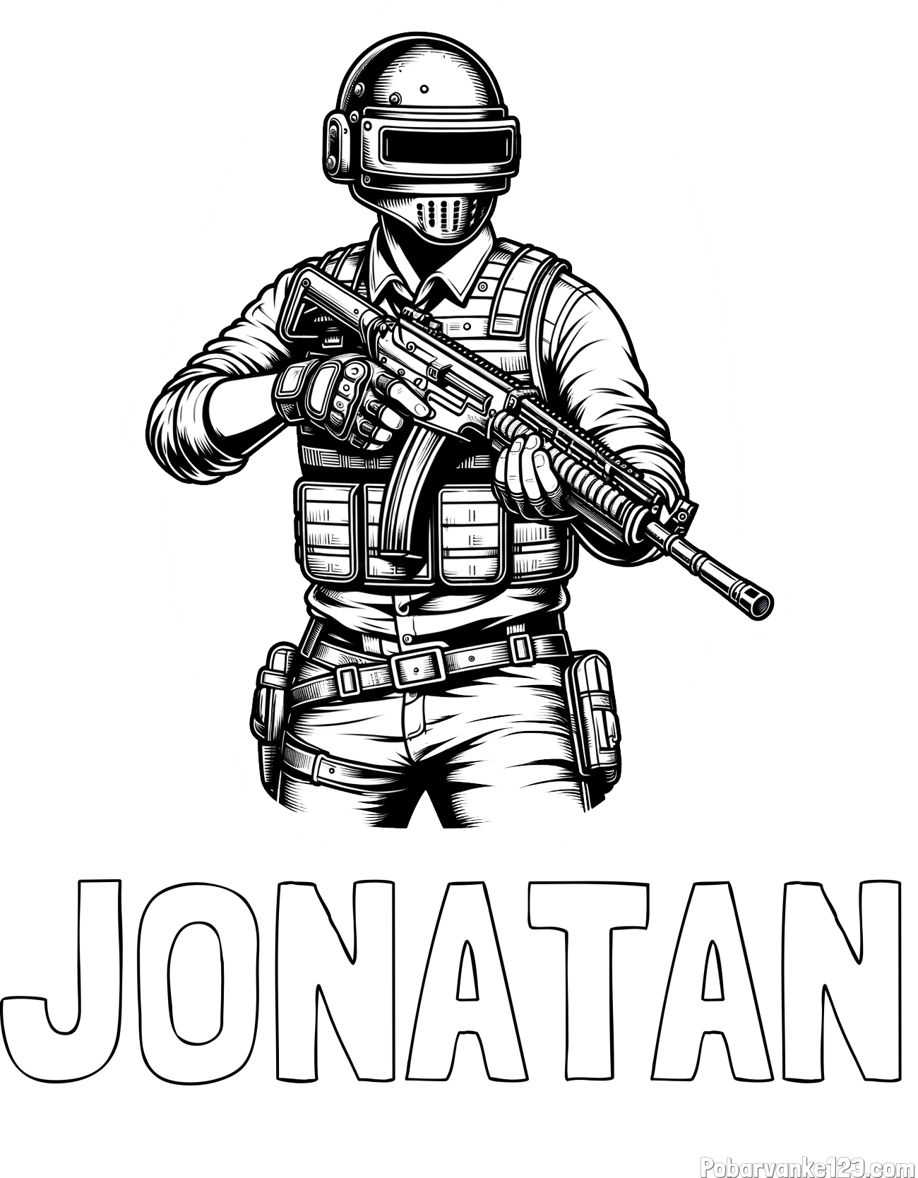 Pobarvanka imena JONATAN in pobarvanka PUBG osrednjega lika v bojnem položaju