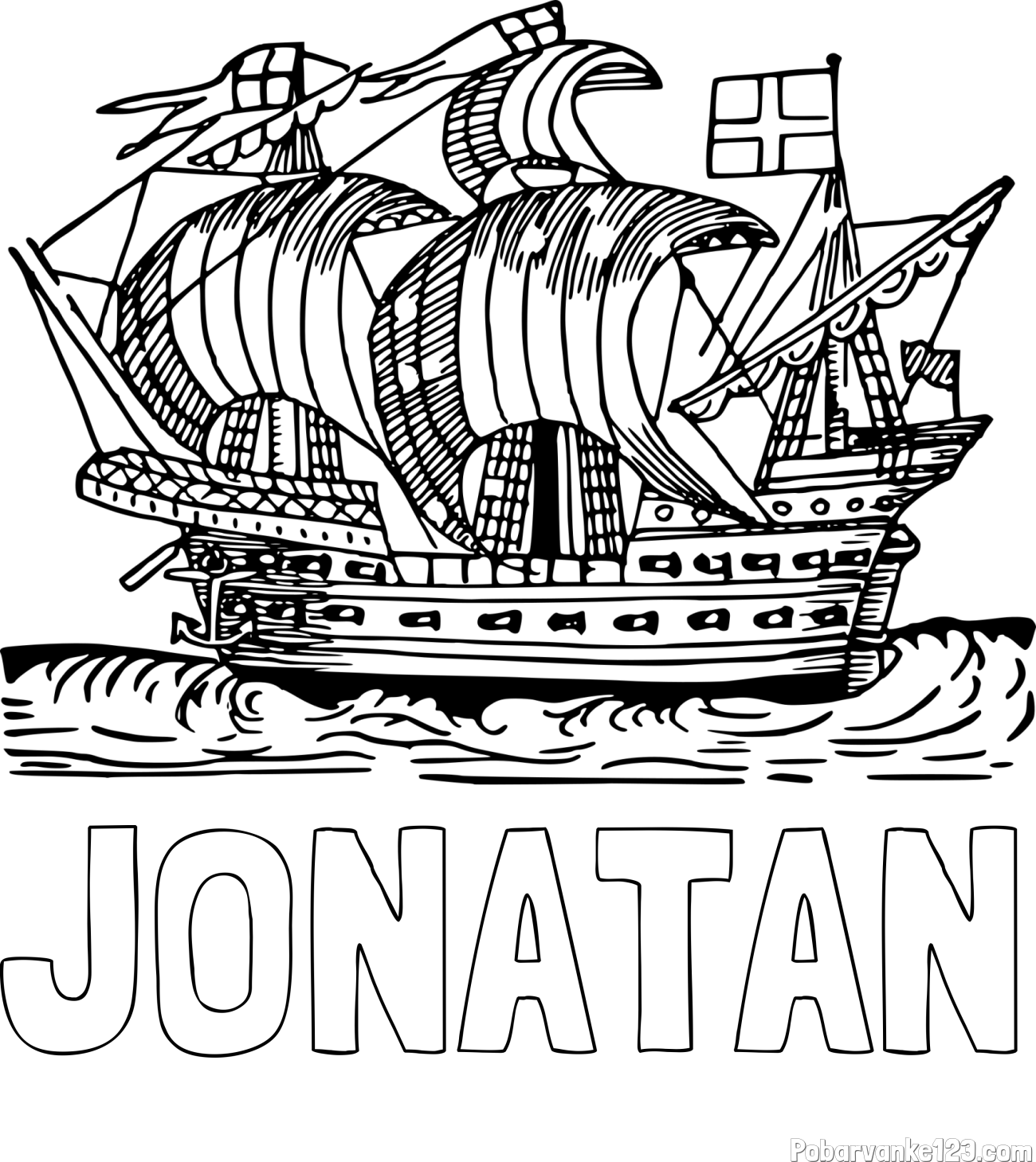 Pobarvanka imena JONATAN in pobarvanka velike in stare ladje