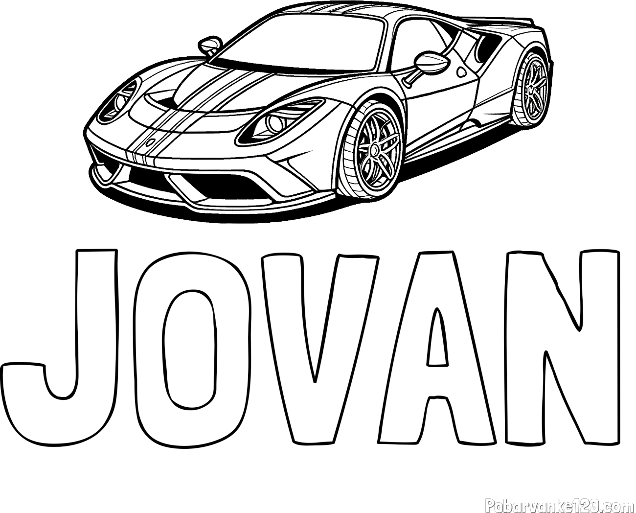 Pobarvanka imena JOVAN in pobarvanka čudovitega športnega avtomobila