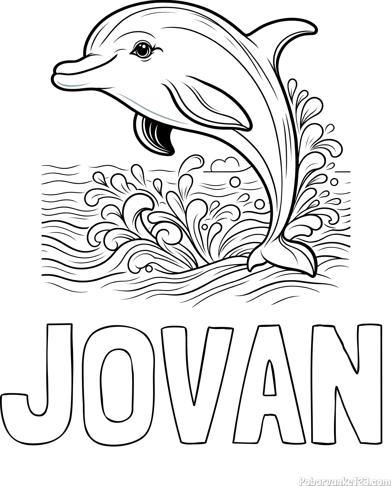 Pobarvanka imena JOVAN in pobarvanka ljubkega delfina