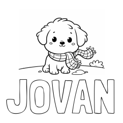 Online izdelana pobarvanka - Pobarvanka imena JOVAN in pobarvanka prikupnega psička