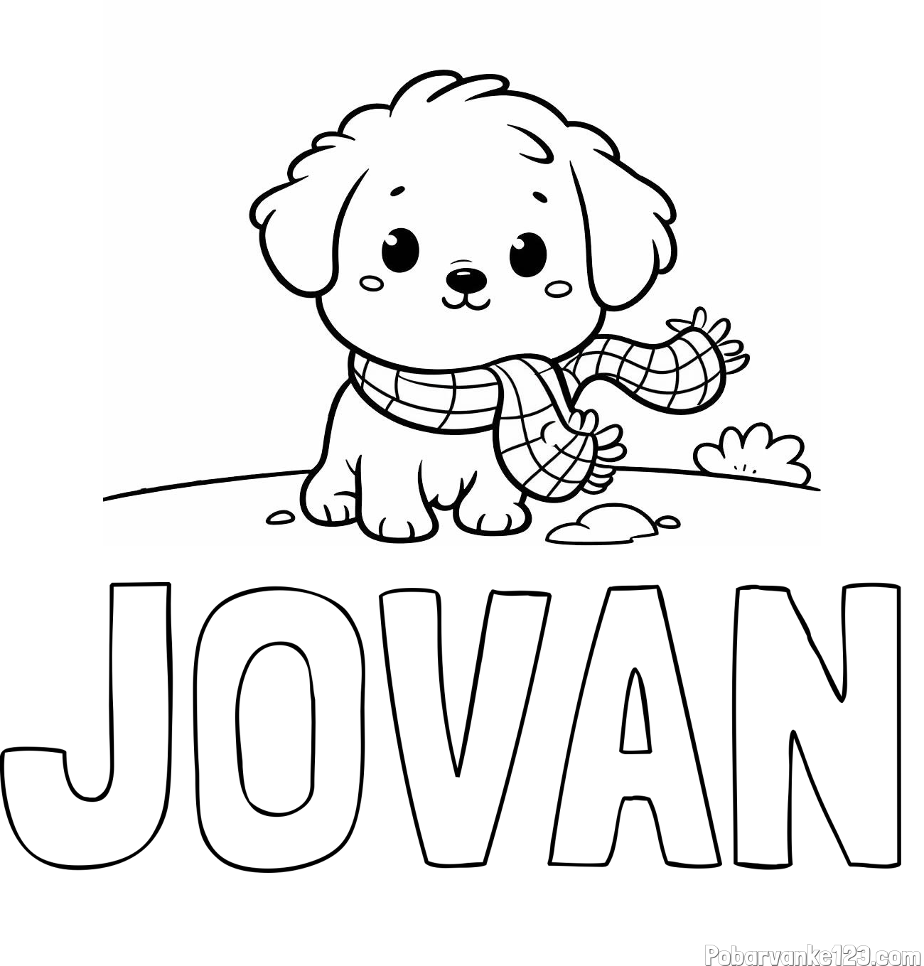 Pobarvanka imena JOVAN in pobarvanka prikupnega psička