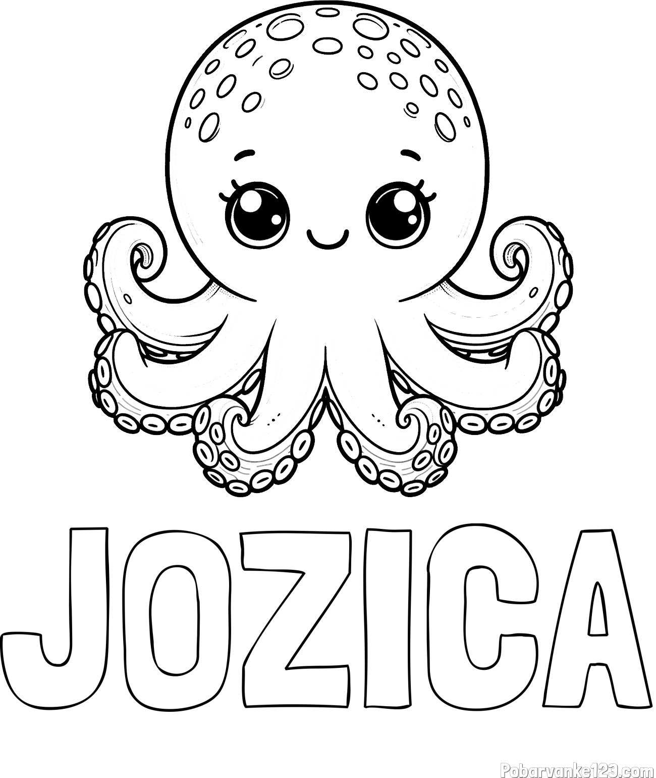 Pobarvanka imena JOŽICA in otroška pobarvanka ljubke hobotnice