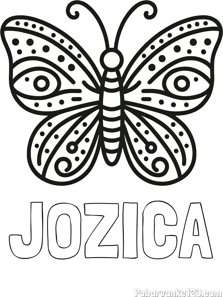 Pobarvanka imena JOŽICA in preprosta pobarvanka metulja