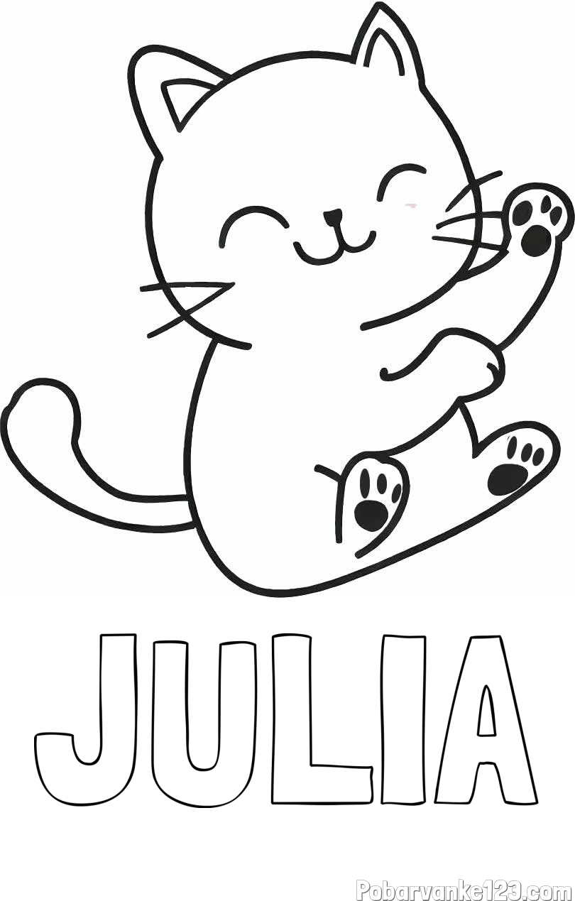 Pobarvanka imena JULIA in pobarvanka razigranega mucka